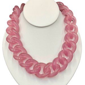 J Crew Pinkish Chunky Lucite Link Statement Preppy Necklace Brass Spring 2000s